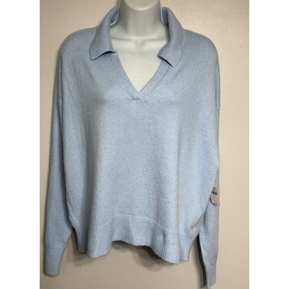 Old Navy So Soft Sweater Women’s Size Medium Collar Pull-over Blue V-Neck NEW - Picture 2 of 8